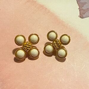 Monet Gold Lucite White Cabochons Clip Ons